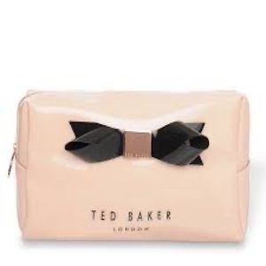 Ted Baker Large Light Pink Wash Bag I Classic Black Curved Bow I NEW WITH TAGS